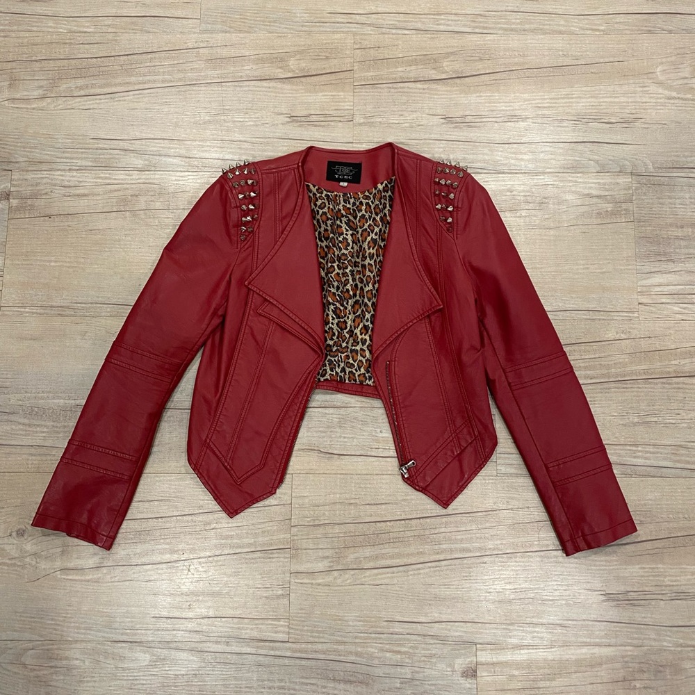 Cropped Red Leather Jacket
